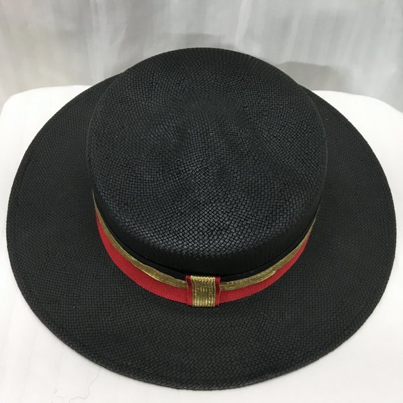Black Flat Hat with Red & Gold Ribbon main image 5